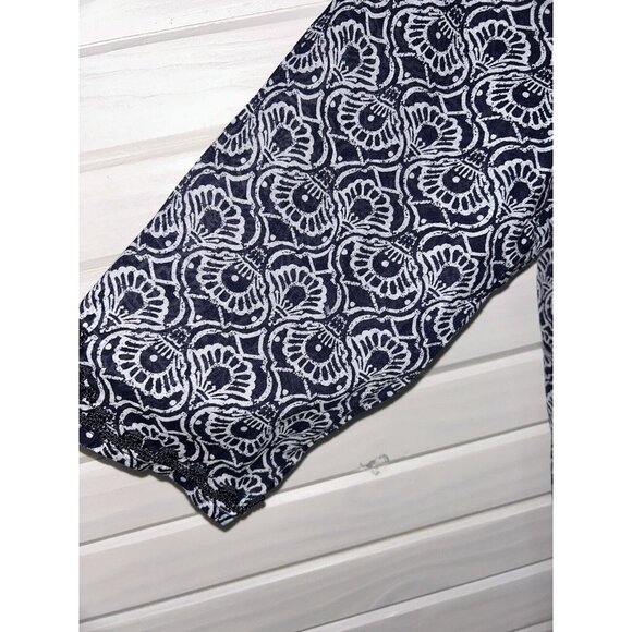 Anne Carson Sz PLUS 1X Tunic Blouse Boho Navy Blue Cotton 3/4 Sleeve Geo VGUC - Picture 4 of 12